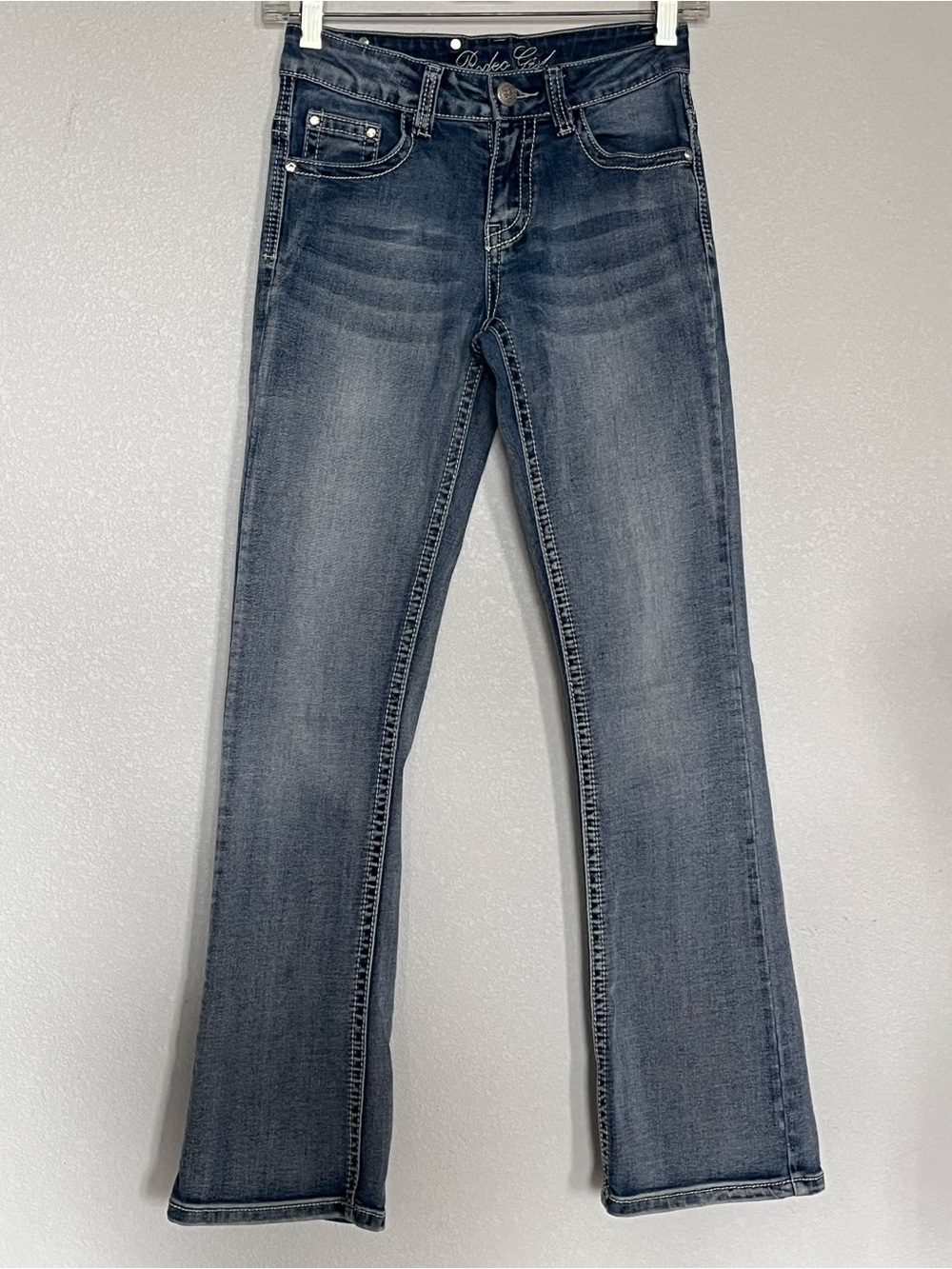 Rodeo Girl Size 12 Lara Aztec Embroidered Rhinestone Bootcut Jeans Blue Denim
